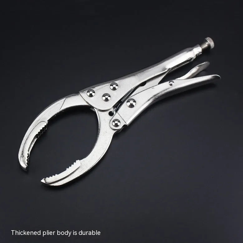 45 steel vise grip oil filter removal wrench tool showing adjustable clamps and 225mm handle length.