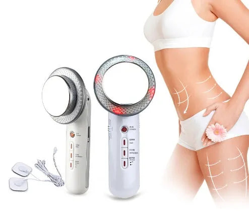 Handheld ultrasound EMS infrared body slimming device with electrode sheet and cable, 25.2x18x7.2cm