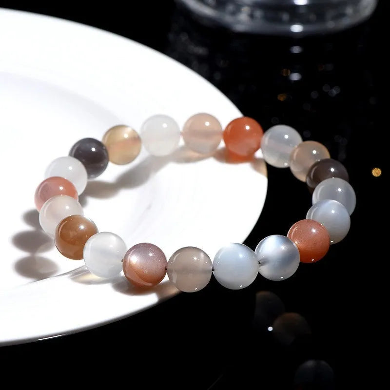 Natural colourful moonlight moonstone bracelet with 8mm beads in a single circle design.