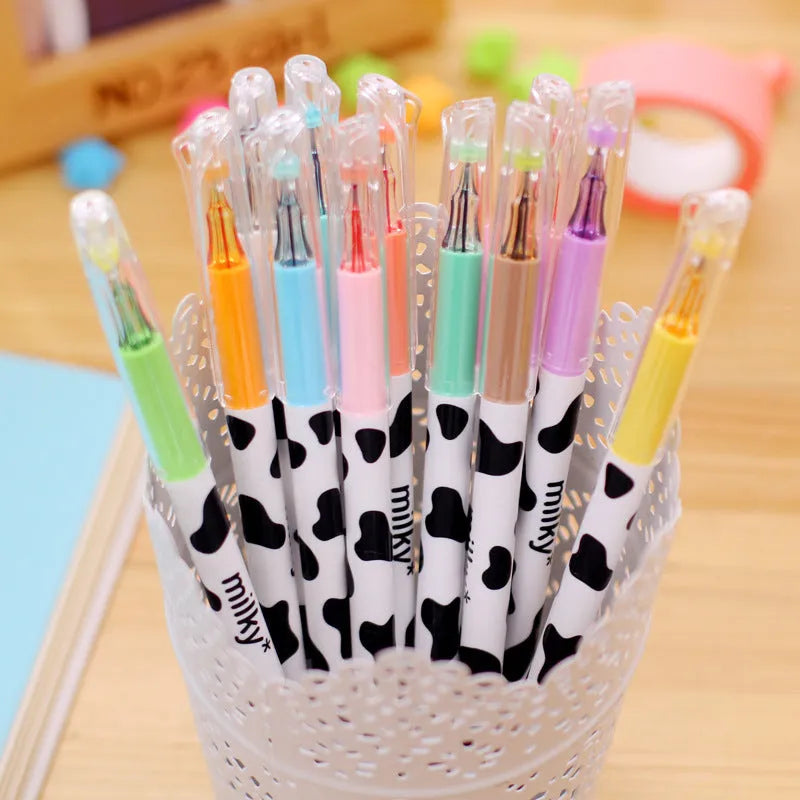 Set of 12 cow colour gel pens with 0.38mm tips in a box.