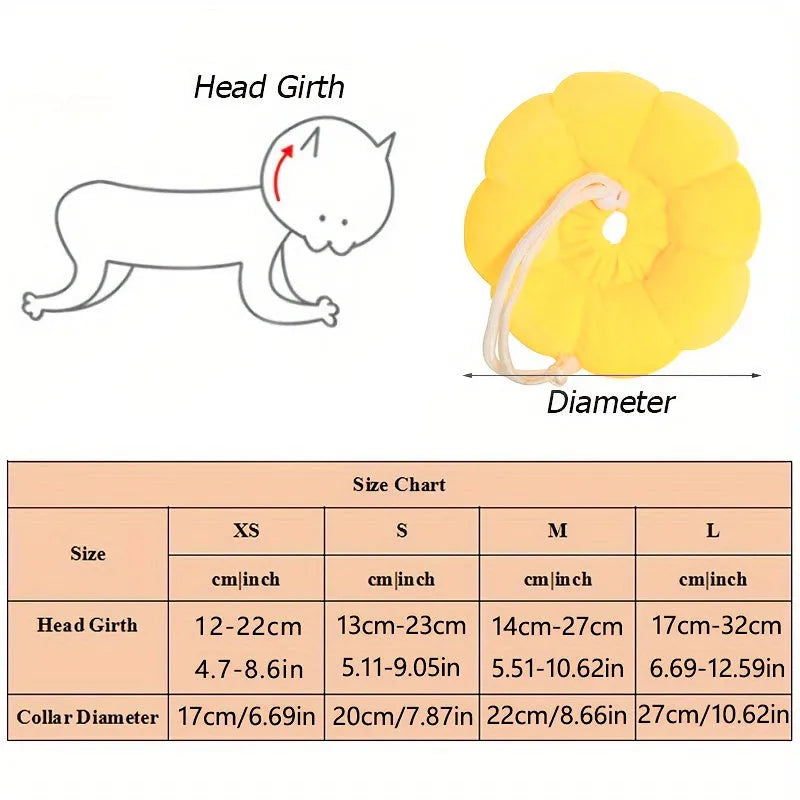 Cute sunflower shaped pet recovery collar for cats and small dogs, soft cotton, adjustable size