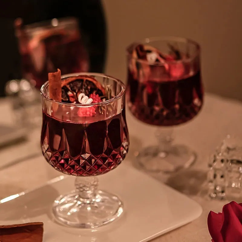 Clear glass goblet scented candle with French mulled wine style jelly wax