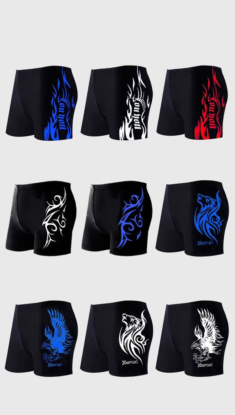Men's plus size swimming trunks in blue, made from polypropylene fabric, size L to 6XL