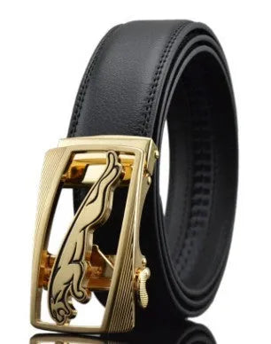 Men automatic buckle leather belt first layer cowhide 3.5cm width black buckle