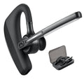 Black true wireless Bluetooth headset with charging case showing separate left and right earpieces