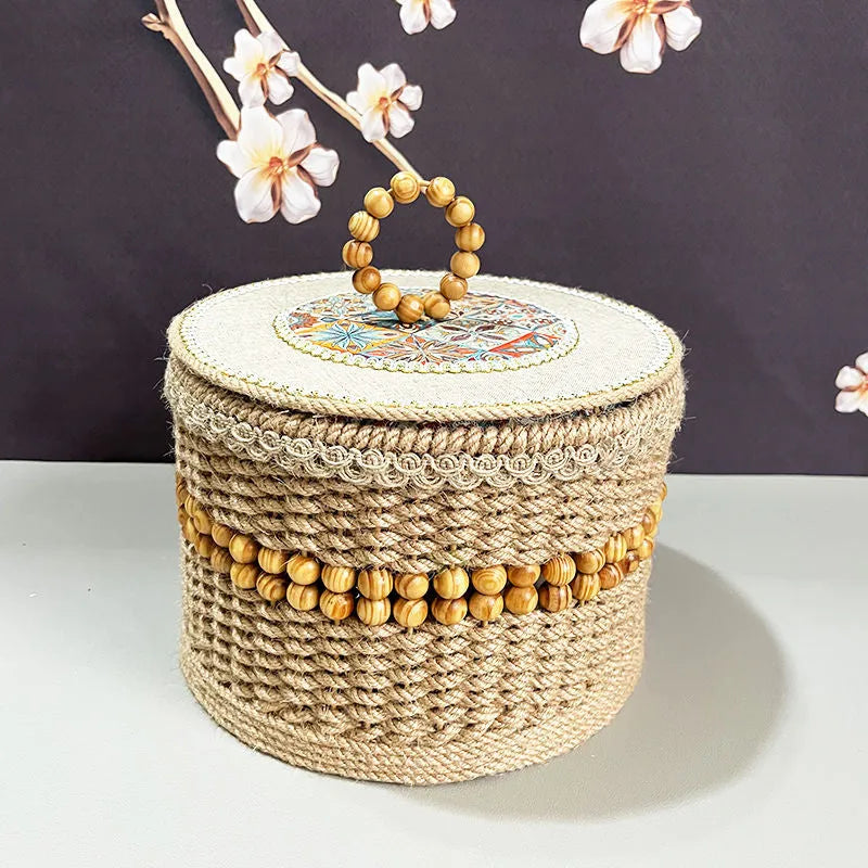 Twine hand-made rattan storage basket in brown for snacks and sundries