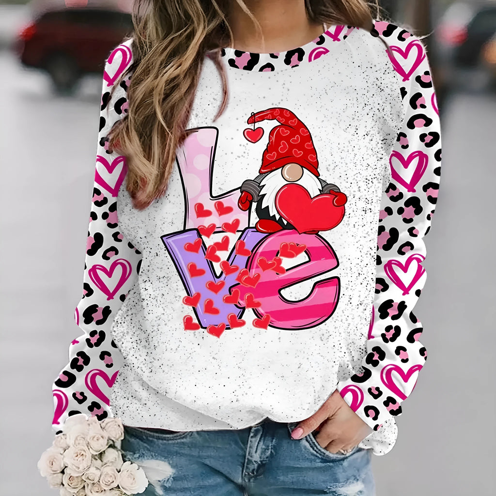 Plus size women's printed long sleeve polyester t-shirt in regular fit sweatshirt style
