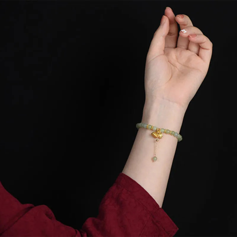 Natural Hetian jade Sunny Water bracelet with fu character and constellation modelling, 6mm diameter
