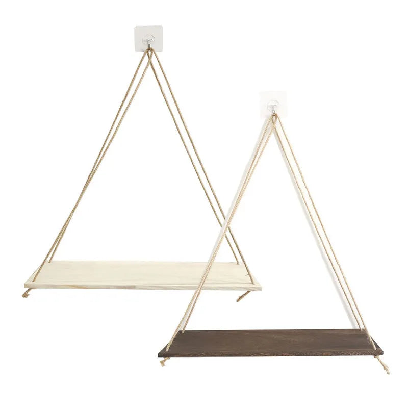 Wooden swing wall-mounted display shelf with plant in small size black colour