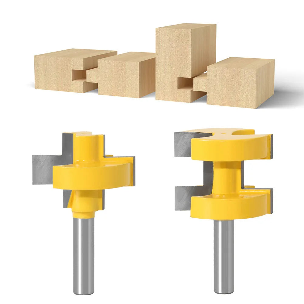 Yellow T-slot woodworking milling cutter with 30mm blade length and 8mm shank on white background