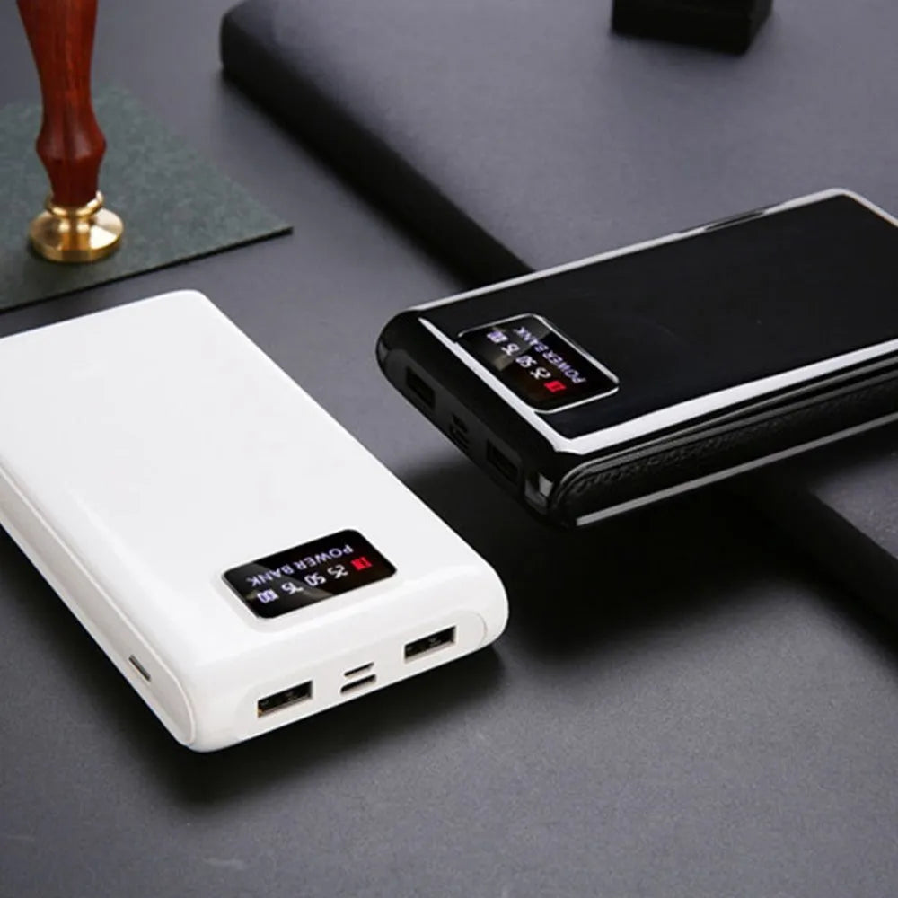 C9 DIY 18650 power bank case in black and white, showing six battery slots and dual USB ports.