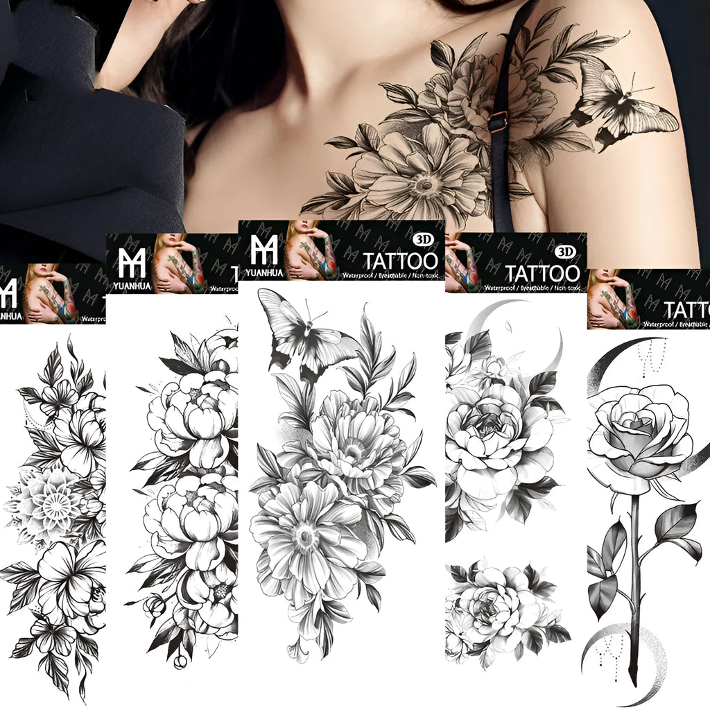 Plain flower geometry waterproof transfer tattoo sticker in FF58 style on skin