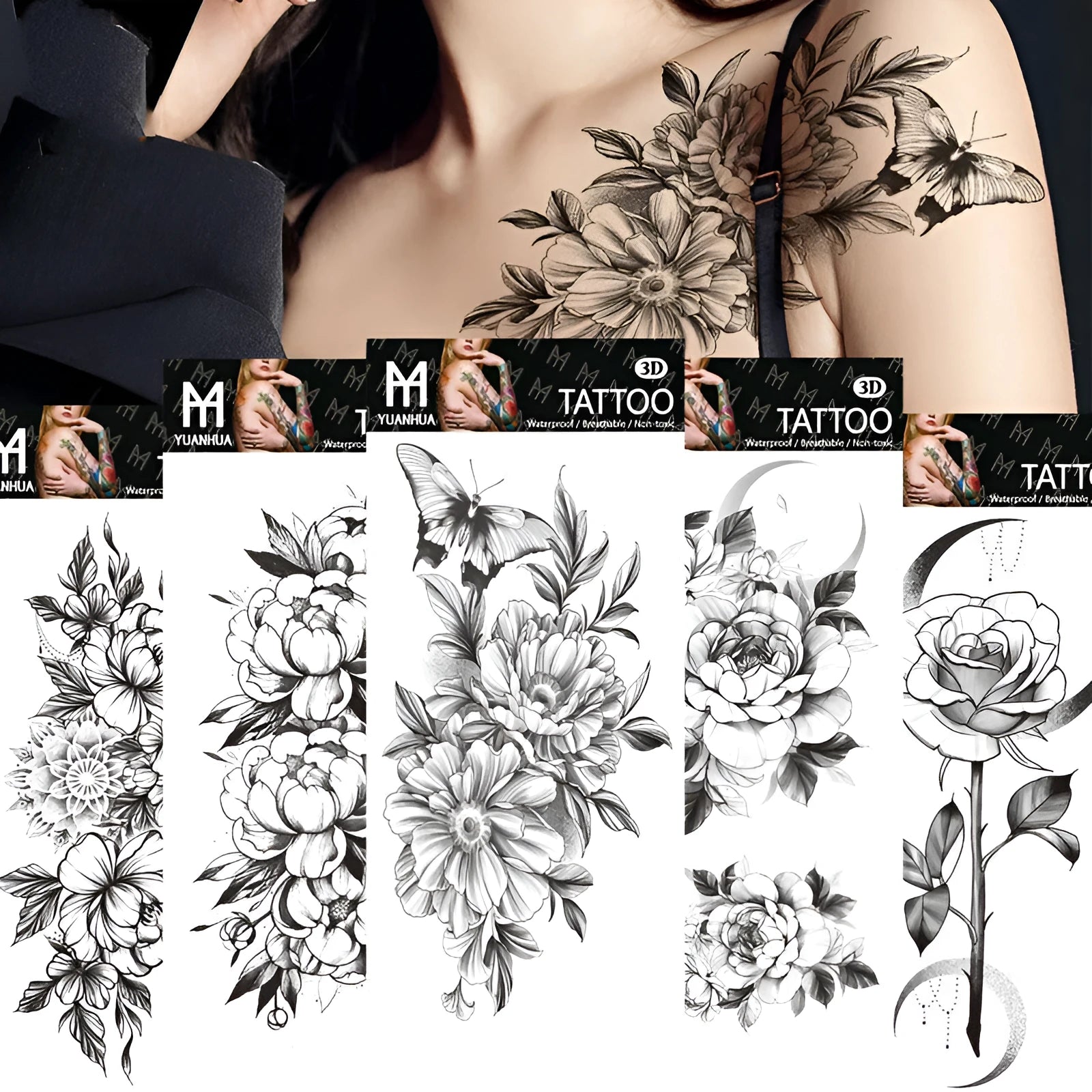 Plain flower geometry waterproof transfer tattoo sticker in FF58 style on skin