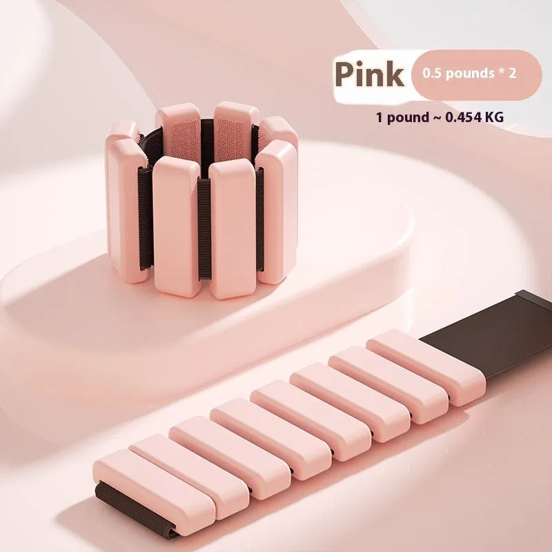 Detachable 1 lb sports weight-bearing bracelet in black, grey, light pink or pink for wrist and ankle use