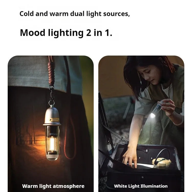 Portable camping lantern tent light in Misty Brown or Starry Night Black with hanging rope and Type-C cable