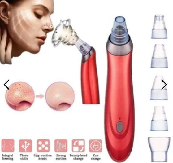 Electric blackhead remover pore cleaner tool with multiple nozzles on a white background.
