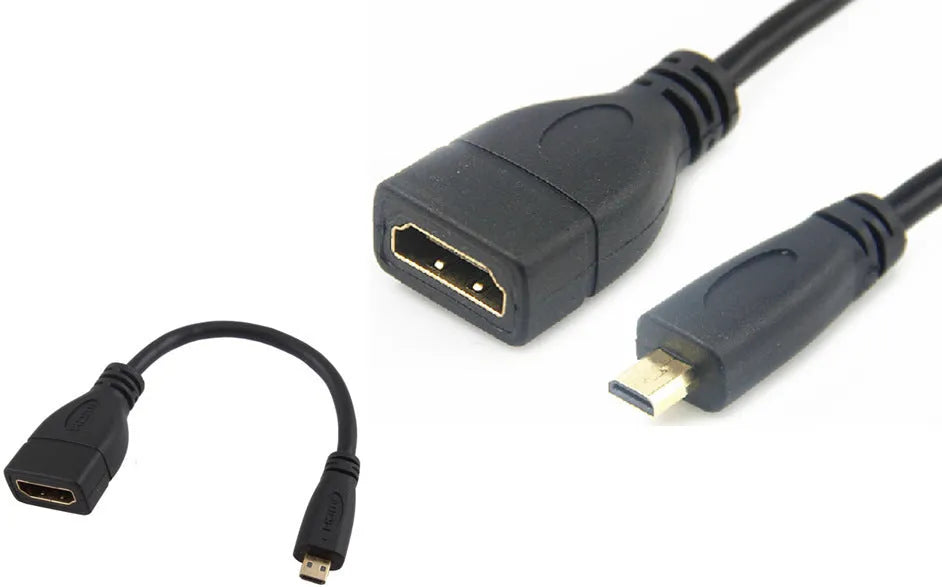 Black Micro HDMI to HDMI adapter cable 0.15m for connecting tablets to HDTV