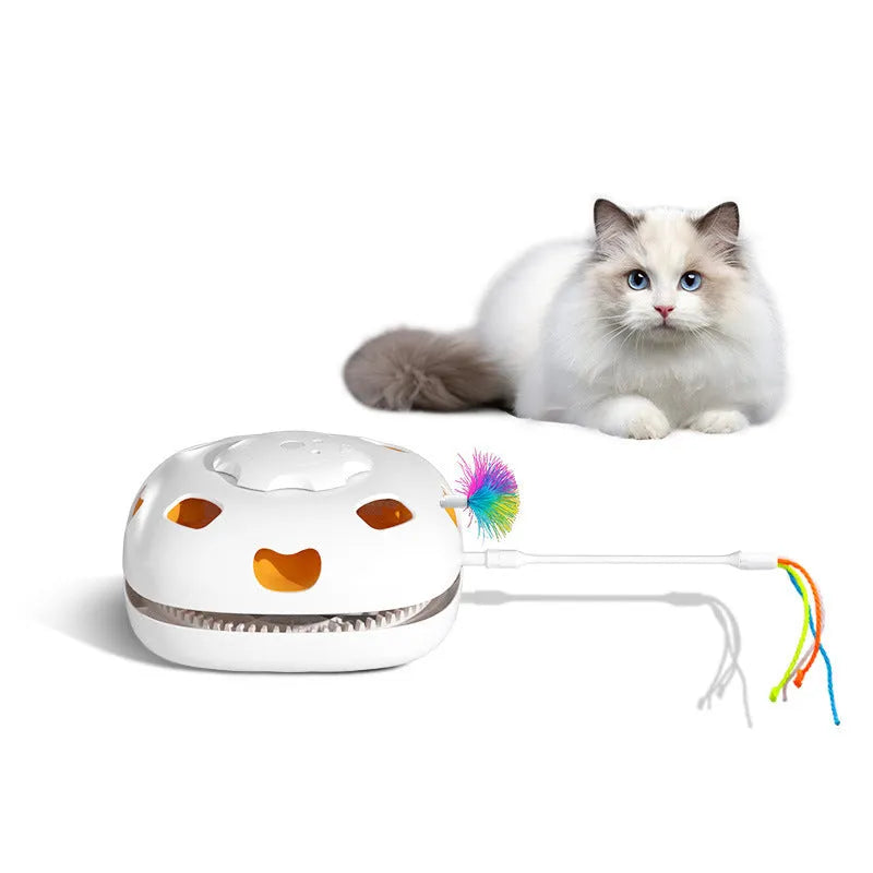 Plastic cat toy with self-hi relief mechanism measuring 19.8 x 11.5 x 19.5cm