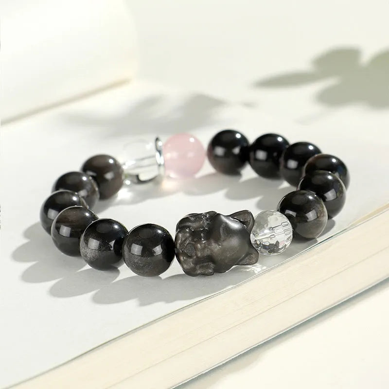 Silverstone and crystal beaded bracelet with electroplated finish and adjustable extension chain