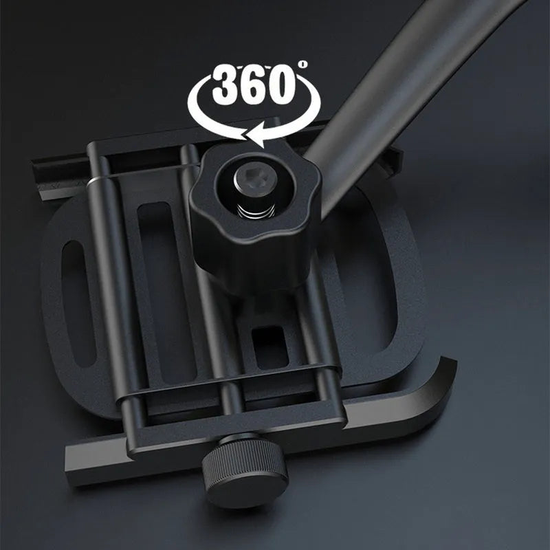 Aluminum alloy motorcycle phone holder with double adjustment on handlebar mount