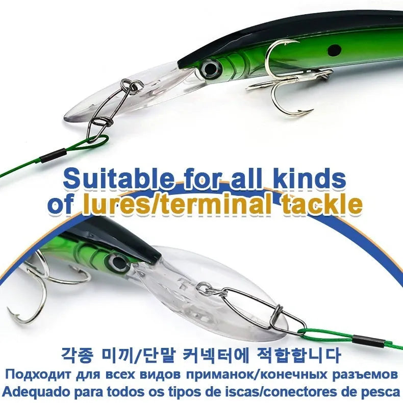 Steel wire fishing leader with double buckle pin, 54cm long, in red colour