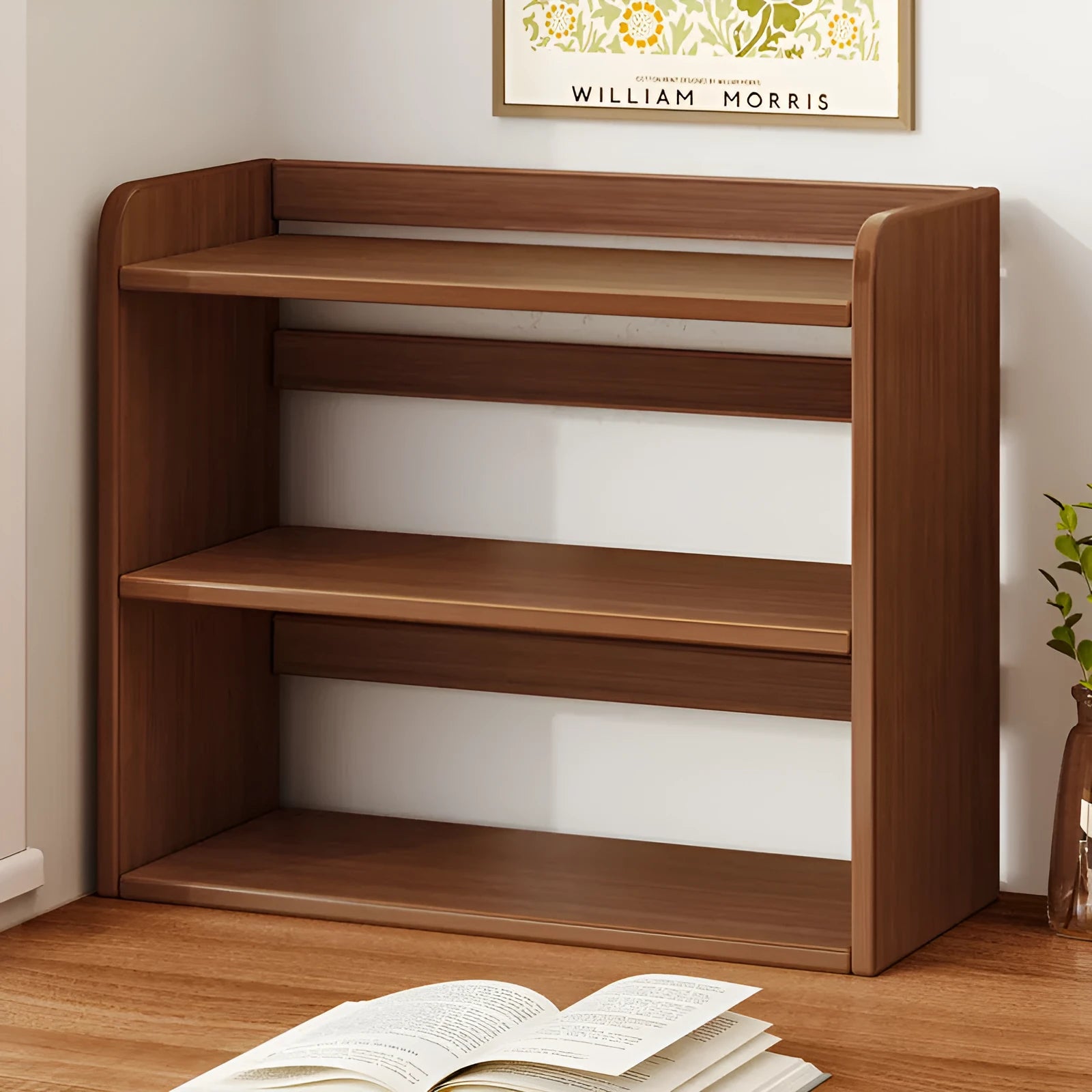 Three-layer desktop bookshelf in dark walnut 50cm width density board desk storage rack