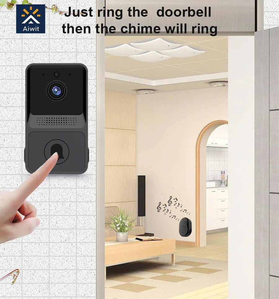 Z20 smart wireless doorbell in black with wide-angle lens and night vision LEDs