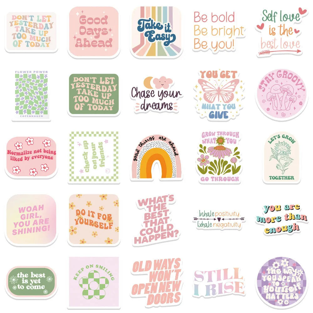 Danish pink motivational stickers with graffiti and cartoon patterns for smooth surfaces