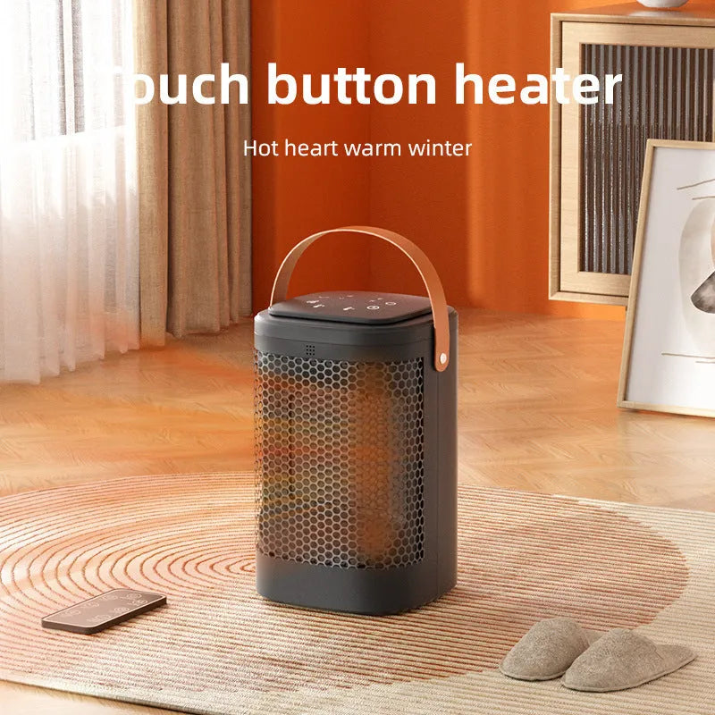 Remote control touch screen portable electric heater with PTC element and digital display.