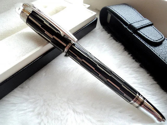 Crystal head metal rollerball ballpoint fountain pen with resin metal barrel and black ink, 0.44mm to 0.66mm