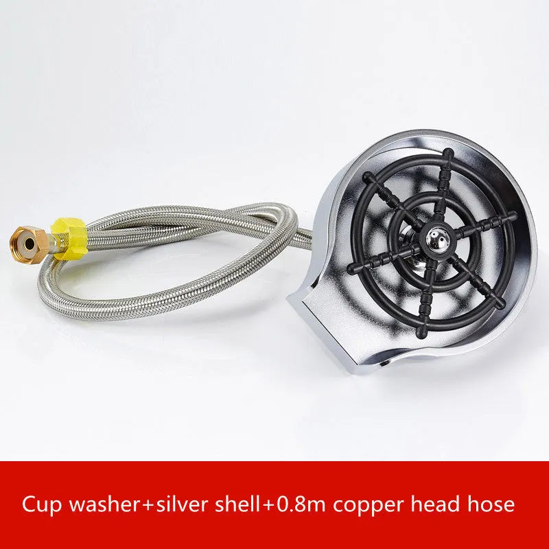 Bar counter cup washer with high-pressure spray nozzle and five-hole head in black and white colour options