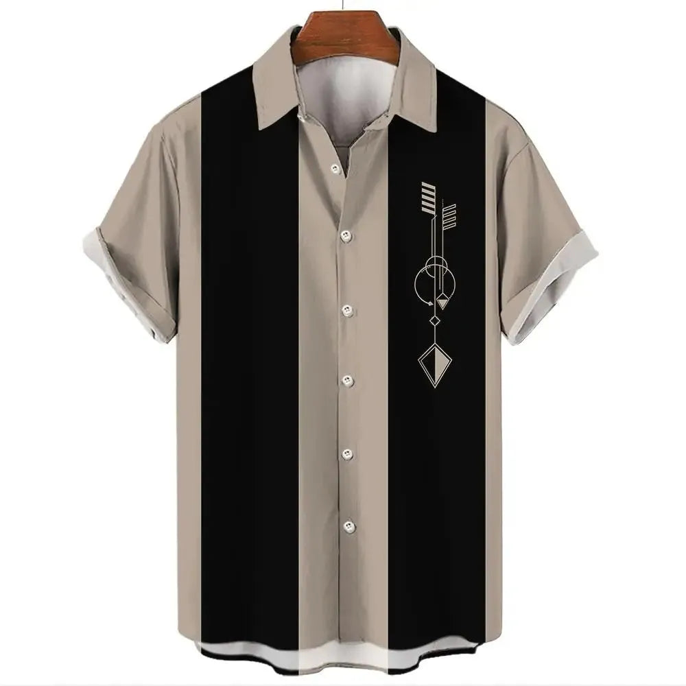Men's stripe pattern Hawaiian short sleeve shirt with button front in multiple colour options