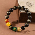 Rainbow eye obsidian and gold obsidian crystal bracelet with zodiac motifs in new Chinese style