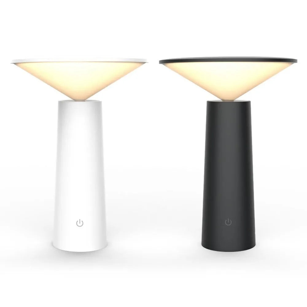 Black USB LED table lamp with touch controls and adjustable 40-degree flip head on wooden desk