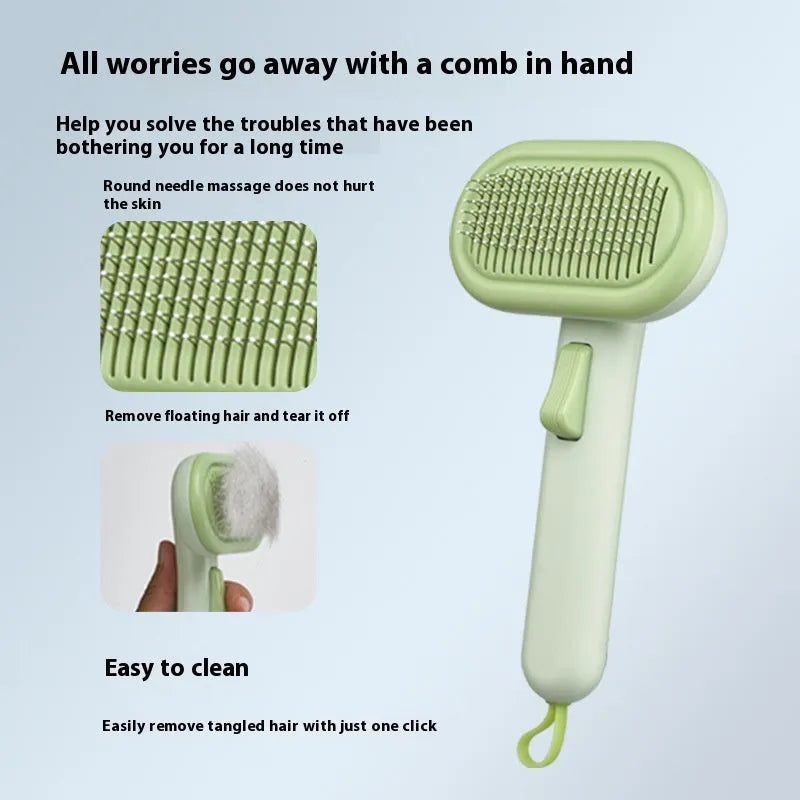 Large pet hair removal comb with stainless steel blades and ABS handle in light grey colour