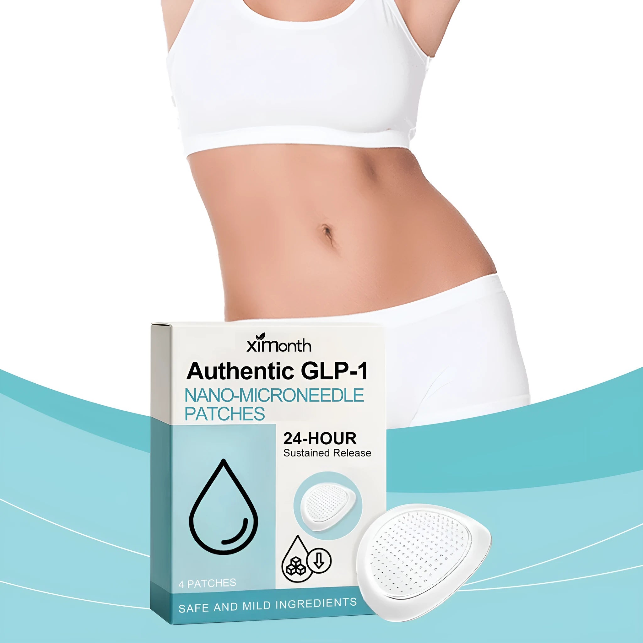 Four slimming microneedle patches for body firming in open packaging.