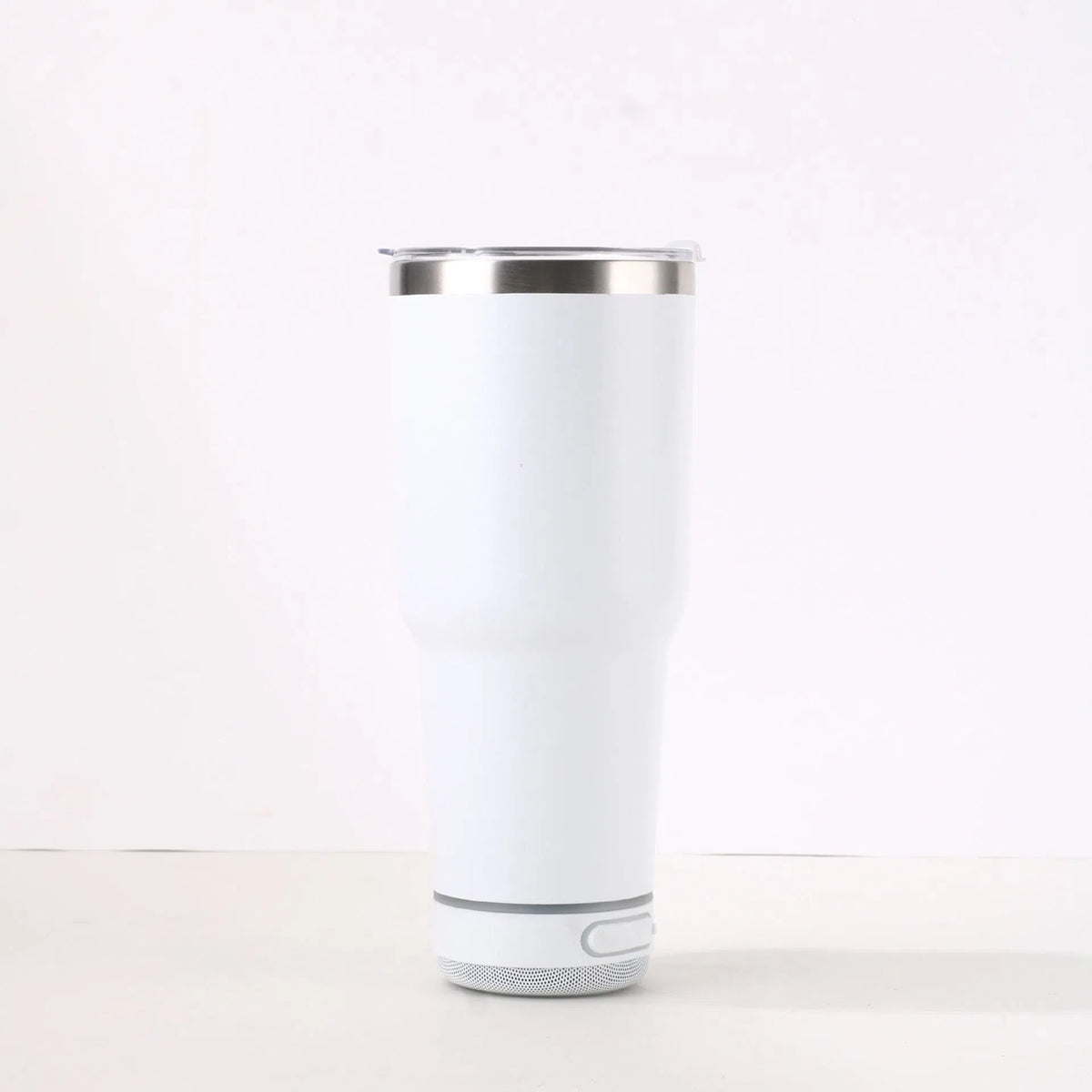 30oz Bluetooth Audio Cup in pink with 304 stainless steel insulation, showing speaker and drink opening