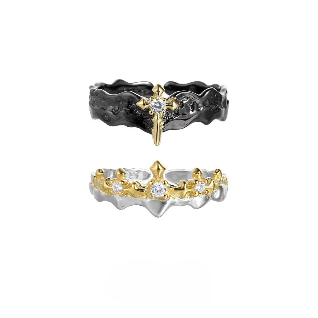 Princess Knight adjustable silver couple ring with minority design in electroplated finish