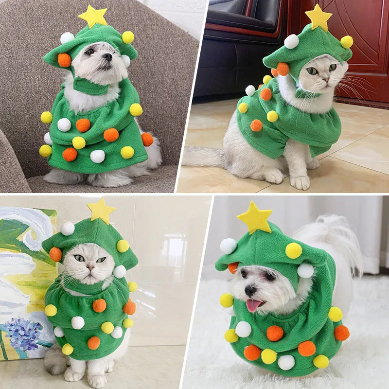 Green Christmas tree pet costume for dogs and cats, average size polyester unisex pet clothing