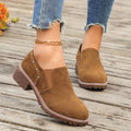 Plus size women's suede ankle boots black low heel round toe elastic band side detail