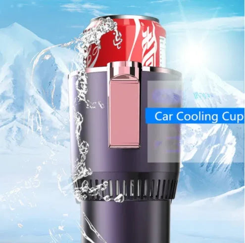 Smart hot and cold cup car fridge in purple gold with aluminium interior and 12V plug