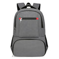 Light grey Oxford cloth insulated picnic backpack with curved shoulder straps and a pull rod belt.