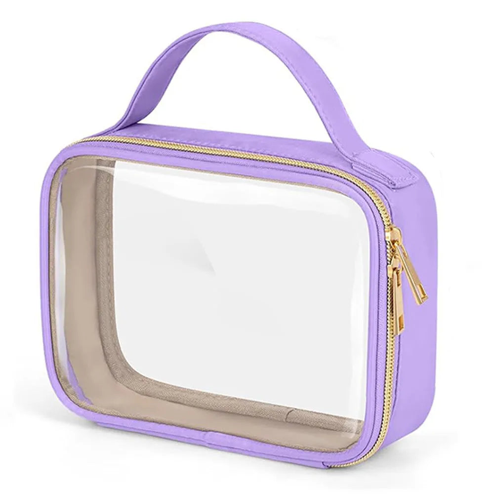 Transparent PVC makeup wash bag with detachable chain for lipstick storage in multiple colours