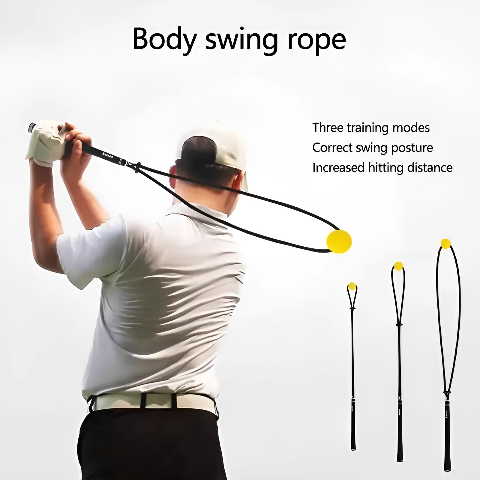 Black silicone elastic string golf swing trainer rope for physical correction action practice
