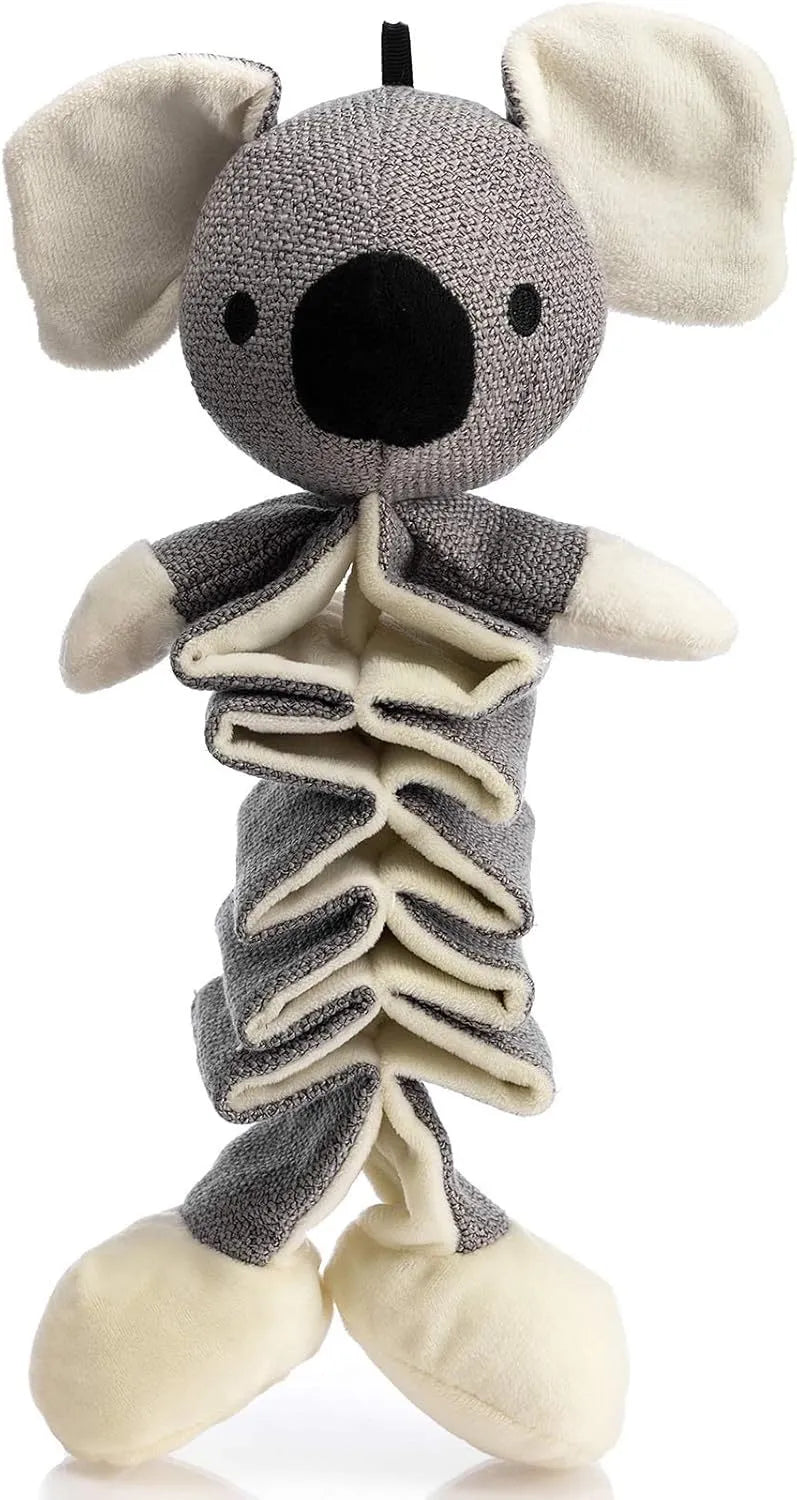 Grey koala dog plush squeaky toy with crinkle paper, measuring 30cm long.