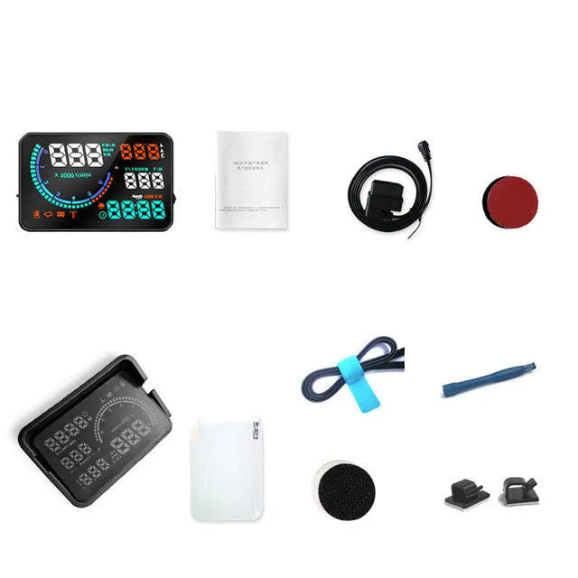 New I9 5.5 inch plastic car head up display OBD monitor showing speed and fuel data