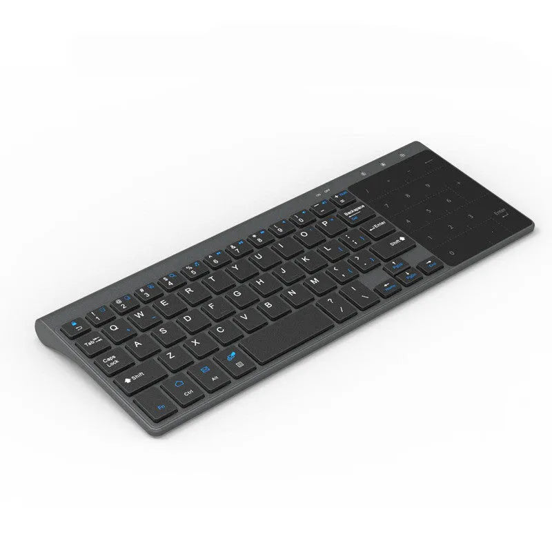 Compact black wireless keyboard with 59 keys, low battery alarm, and ≤10m wireless range