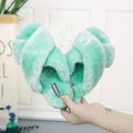 Cross open-toe fur slippers in multiple colours showing personalised toe design and non-slip patterned sole