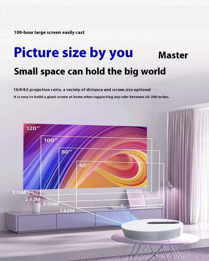 White HD projector with remote control for home cinema setup