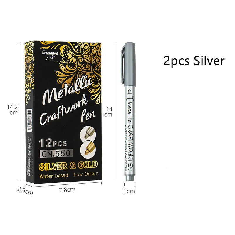 English packaging metal paint pen with plastic shell and gold silver ink refills